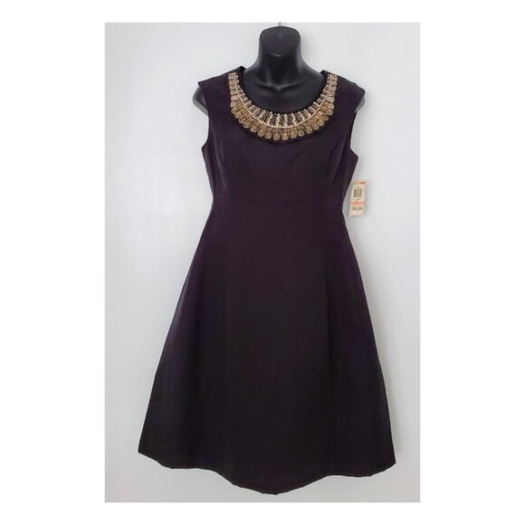 NWT Black Knee-Length Sleeveless A-Line Jeweled Bib Neckline Alfani Dress Size 2 - Picture 1 of 9